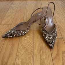 Sapatos de festa Zara salto estilingue biqueira pontiaguda enfeitado stiletto tamanho 38 EUA 8 comprar usado  Enviando para Brazil