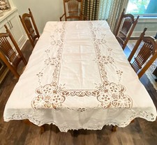 Toalha de mesa vintage Battenburg de renda assentos 8+ 106 x 60 mesa de feriado de Ação de Graças comprar usado  Enviando para Brazil