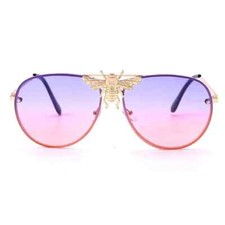 Usado, Óculos de Sol Aviador Luxo Abelha Masculino Feminino - Armação Dourada - Lente Gradiente Rosa UV400 comprar usado  Enviando para Brazil