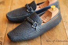 Mocassim Salvatore Ferragamo azul tecido couro bit Reino Unido 8.5 EEE EUA 9.5 comprar usado  Enviando para Brazil