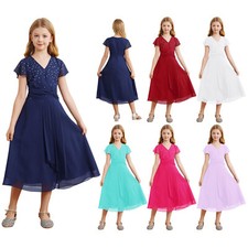 Vestido de verão infantil feminino princesa vestido flor vestidos brilhantes gola V roupa de dança nó comprar usado  Enviando para Brazil