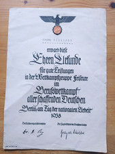 Reich ehrenurkunde 1938 gebraucht kaufen  München