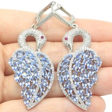 Brincos de prata luxuosos de turmalina de ganso tanzanita branca CZ para festa feminina comprar usado  Enviando para Brazil