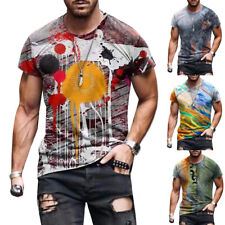 Camiseta masculina manga curta estampa abstrata esportes gola redonda casual confortável comprar usado  Enviando para Brazil