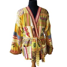 Chaqueta Boho Ambre Babzoe Giacca Amarilla Multi Patchwork Kantha Kimono Cinturón segunda mano  Embacar hacia Mexico