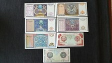 UZBEQUISTÃO 100 50 25 10 5 3 & 1 Som 1994 x 7 UNC Conjunto de Notas - ÚLTIMOS 2 CORRESPONDENTES! comprar usado  Enviando para Brazil