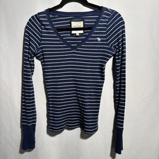 Camisa feminina manga longa listrada azul vintage Y2K Abercrombie & Fitch gola V GG*, usado comprar usado  Enviando para Brazil
