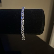 Pulseira de tênis prata esterlina 41 pedras transparente redonda e quadrada CZ 7,5" de comprimento comprar usado  Enviando para Brazil