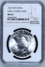 1923 Peace US $1 dólar prata NGC MS 63 VAM-1V cabelo extra top-50 Elite-30 I3 R6 comprar usado  Enviando para Brazil