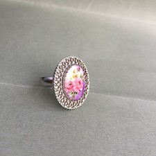 Anel vintage Whiting & Davis tom prata pintado porcelana flores rosas tamanho 7, usado comprar usado Anel vintage Whiting & Davis tom prata pintado porcelana flores rosas tamanho 7, usado comprar usado  Enviando para Brazil