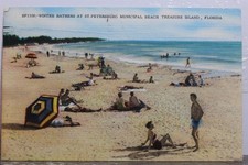 Cartão postal Florida FL Treasure Island St Petersburg Beach banhistas de inverno vista antiga comprar usado  Enviando para Brazil