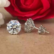 Brincos de diamante solitário corte redondo 2 quilates criados em laboratório ouro branco 14k por cima, usado comprar usado  Enviando para Brazil
