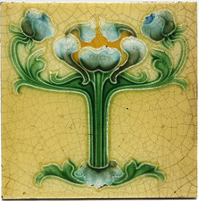 Lareira Art Nouveau azulejo majólica design floral por Henry Richards C1910 comprar usado  Enviando para Brazil