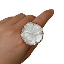 Concha Do Mar Natural Branco Anel Flor Esculpida Joias da moda feminino ajustável, usado comprar usado  Enviando para Brazil