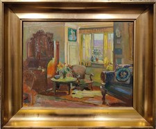 Johannes Nørretranders (1871-1954): INTERIOR DA SALA DE ESTAR, pintura a óleo original comprar usado  Enviando para Brazil