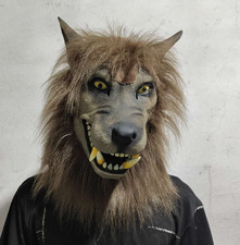 Fantasia de látex máscara de Halloween cabeça de lobo animal assustador capacete completo com cabelo comprar usado  Enviando para Brazil