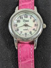 Relógio Vivani branco mostrador perolizado redondo tom prata estojo pulseira de couro sintético rosa comprar usado  Enviando para Brazil