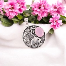 Pingente declaração de joia de prata esterlina 925 pedra preciosa calcedônia rosa para mãe comprar usado  Enviando para Brazil
