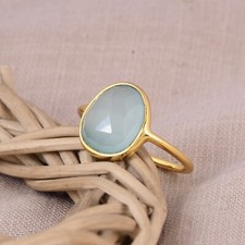 Anel feminino de ouro amarelo 18k formato extravagante com pedras preciosas de calcedônia azul comprar usado  Enviando para Brazil