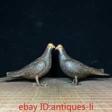 Coleção antiga chinesa 7" puro cobre dourado pombo pombo paz par comprar usado  Enviando para Brazil