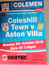Programme coleshill town for sale  SCARBOROUGH