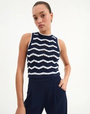 NOVA REGATA AUTÊNTICA VERONICA BEARD Jerrel Cropped Malha Azul Marinho/Off-White/Bluebell comprar usado  Enviando para Brazil