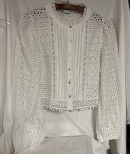 Blusa "XS, Zara" marfim de renda ilhós, botão para cima, manga comprida comprar usado  Enviando para Brazil