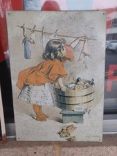 Sabonete de marfim menina lavando roupas de boneca "Um dia ocupado" placa de lata, Maud Humphrey, usado comprar usado  Enviando para Brazil