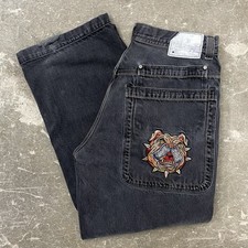 Jeans vintage JNCO 36 X 30,5 preto Y2K Pit Bulldog grunge skate cachorro bordado comprar usado  Enviando para Brazil