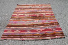 Tapete Kilim Oriental Tribal Turco Listrado Vermelho Rosa 5x6 pés Feito à Mão comprar usado  Enviando para Brazil