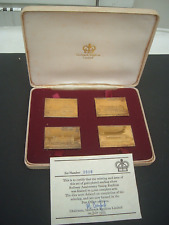 Lingotes dorados de plata 1975 (.925). Juego de réplica de estampillas del 150 aniversario de ferrocarriles. segunda mano  Embacar hacia Mexico