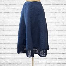 Falda midi JONES NY 100 % lino talla 6 línea A academia corneada crochet ribete azul segunda mano  Embacar hacia Argentina