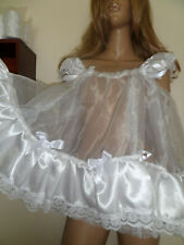  BRANCO ORGANZA CETIM ADULTO BABY DOLL SISSY NIGHTIE + CALCINHA TAMANHO BABADO GRANDE  comprar usado  Enviando para Brazil