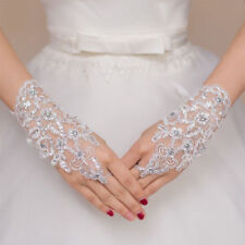 Elegantes luvas de casamento marfim vermelho branco aplique de renda curto strass nupcial comprar usado  Enviando para Brazil
