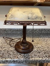 Abajur de mesa vintage bronze banqueiros vidro gravado geada abajur inclinável, usado comprar usado  Enviando para Brazil