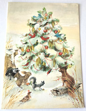Cartão de Natal vintage fofo animais da floresta pássaros esquilo raposa guaxinim coelho árvore comprar usado  Enviando para Brazil