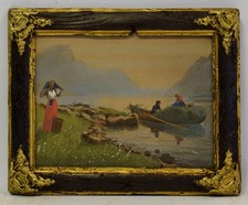 1923 Stary obraz „Jezioro alpejskie w świetle wieczoru” , kol. Litografia, 30 x 24 cm na sprzedaż  PL