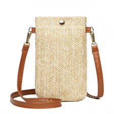 Mini bolsas transversais de palha femininas de verão tecido carteira de telefone (camelo com fivela) comprar usado  Enviando para Brazil