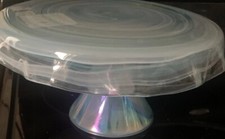 Suporte para bolo de vidro redemoinho iridescente opala branca aquática detalhes artísticos , usado comprar usado  Enviando para Brazil