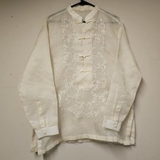 Usado, Camisa formal masculina tradicional Barong Tagalog – bege transparente – bordada comprar usado  Enviando para Brazil