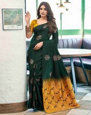 Verde Lichi Seda Indio Sari Con Mostaza Jacquard Pallu Bollywood Estilo Indio comprar usado Verde Lichi Seda Indio Sari Con Mostaza Jacquard Pallu Bollywood Estilo Indio comprar usado  Enviando para Brazil