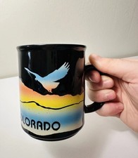 Caneca lembrança esmalte em relevo vintage Colorado Pikes Peak xícara de café pôr do sol pássaro comprar usado  Enviando para Brazil