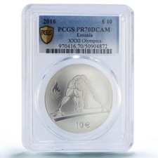 Moeda de prata Estônia 10 euros Runner Rio Olympic Games Sports PR70 PCGS 2016 comprar usado  Enviando para Brazil