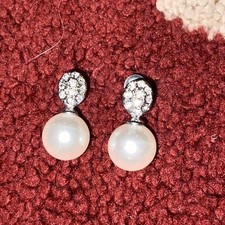 Diamond pearl earrings for sale  SUNDERLAND