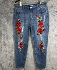 Jeans hippie remendos florais perna reta desgastado ThCreasa azul jeans feminino’, usado comprar usado  Enviando para Brazil