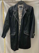 Trench coat feminino Dennis Basso preto mistura de algodão bolsos botão frontal tamanho 1X comprar usado  Enviando para Brazil