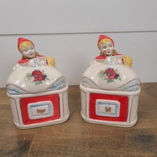 Vasilhas de açúcar e sal vintage Hull Ware anos 40 "Little Red Riding Hood" comprar usado  Enviando para Brazil