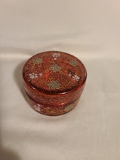 Antigo frasco de vidro boêmio cranberry estilo Moser pintado à mão dourado comprar usado  Enviando para Brazil