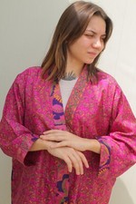 Pure Seta Corto Kimono Spolverino Giacca Cardigan Cap Veste Ampia Rosa comprar usado  Enviando para Brazil