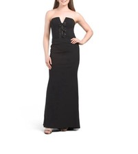Vestido Betsy And Adam Sin Tirantes Negro Largo Lazo Detalles Talla 8 Formal Invitado Boda segunda mano  Embacar hacia Mexico